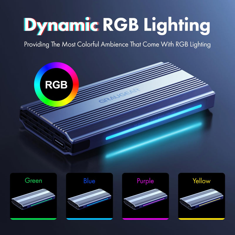 GRAUGEAR M.2 External Cases Bundle: NVMe/SATA SSD Docking Station With Built-in Cooling Fan and NVMe SSD Enclosure With RGB Light Strips