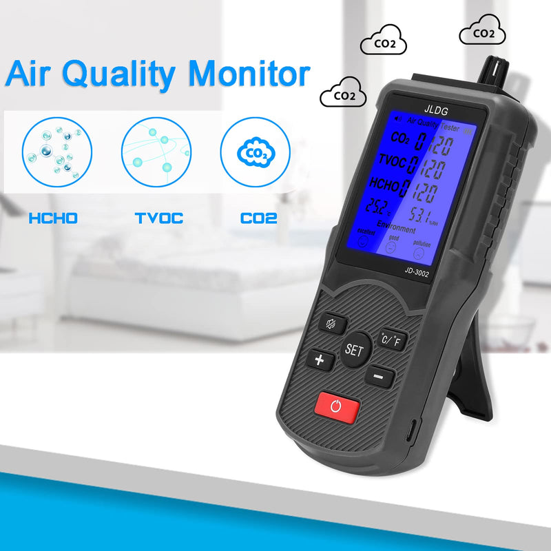 CO2 Meter Air Quality Tester CO2 TVOC HCHO Meter Temperature Humidity Meter Black