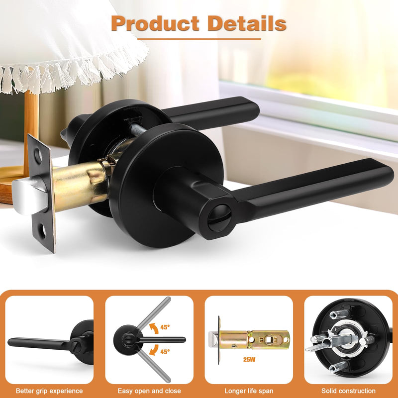 Probrico Privacy Door Handles for Bedroom and Bathroom Black Privacy Door Handle Lever, Keyless Interior Door Handles Bed Bath Door Lockset, 1 Pack