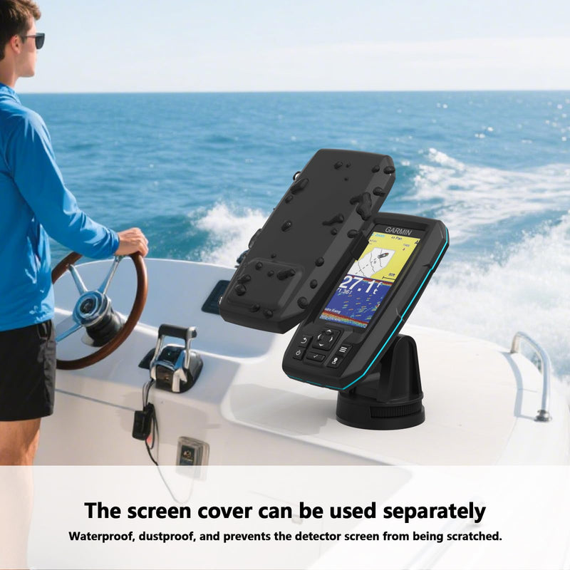 Fish Finder Waterproof Cover, Marine Navigation Protection with Sunvisor, Compatible with Garmin Striker Plus 4 and Garmin Striker Vivid 4cv (Black)