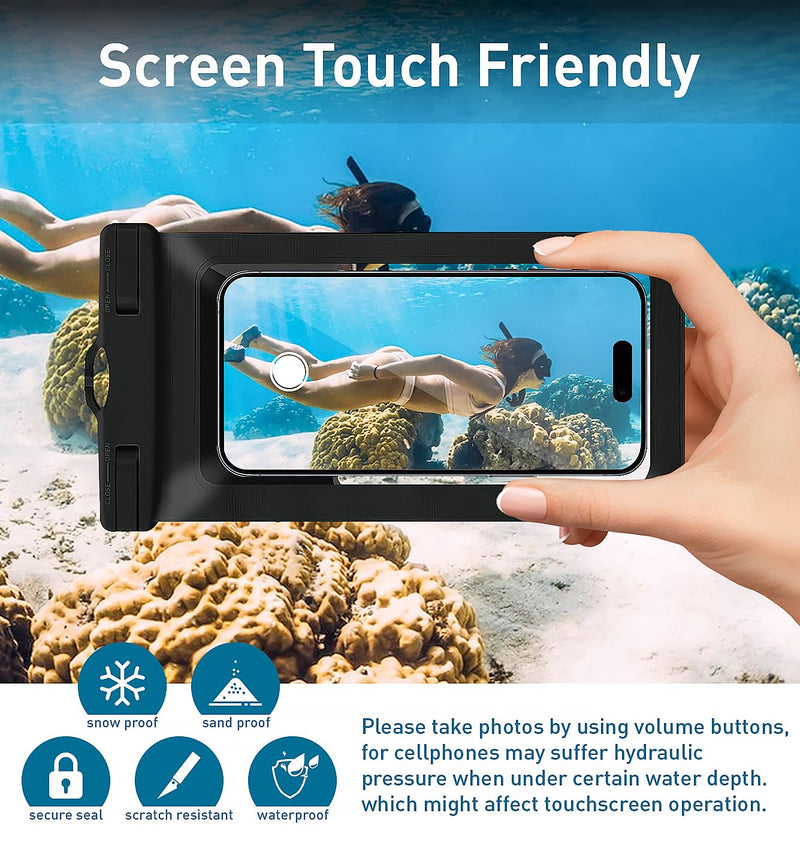 Cellphone Dry Bag, Large Waterproof Case for iPhone 15 14 13 Pro Max, IPX8 Certified and Lightweight, Waterproof Phone Pouch Travel Accessories for Vacation Must Haves, 1 Pack-Black-8.3″ A1-Black-1 pack