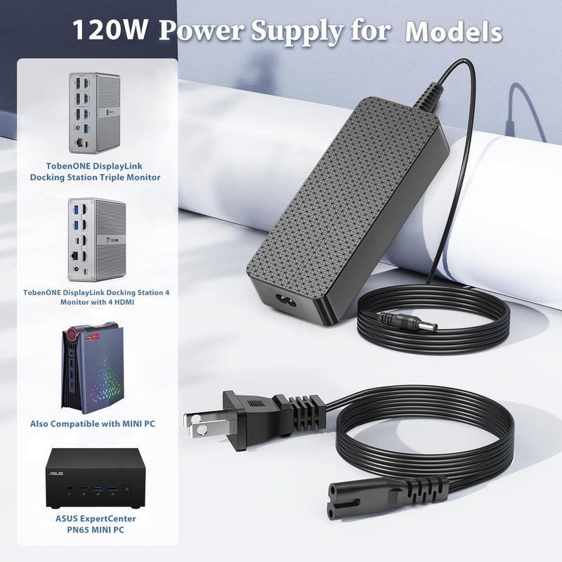 TAIFU 20V 120W Power Adapter Charger Replacement for TobenONE DisplayLink Docking Station Triple Monitor Model K1211-200600D Power Supply Cord