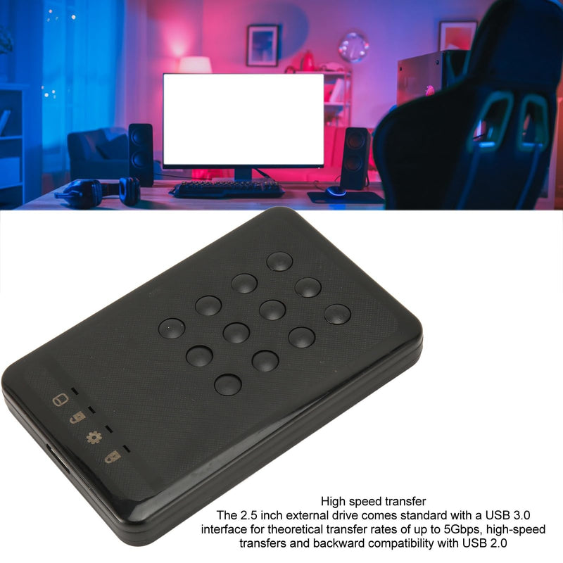 Zyyini Encrypted Hard Drive Enclosure, 3TB 5Gbps Encrypted USB 3.0 2.in SATA Hard Drive Enclosure Password Access Hardware, for 7 8 10 for OS X 10 and