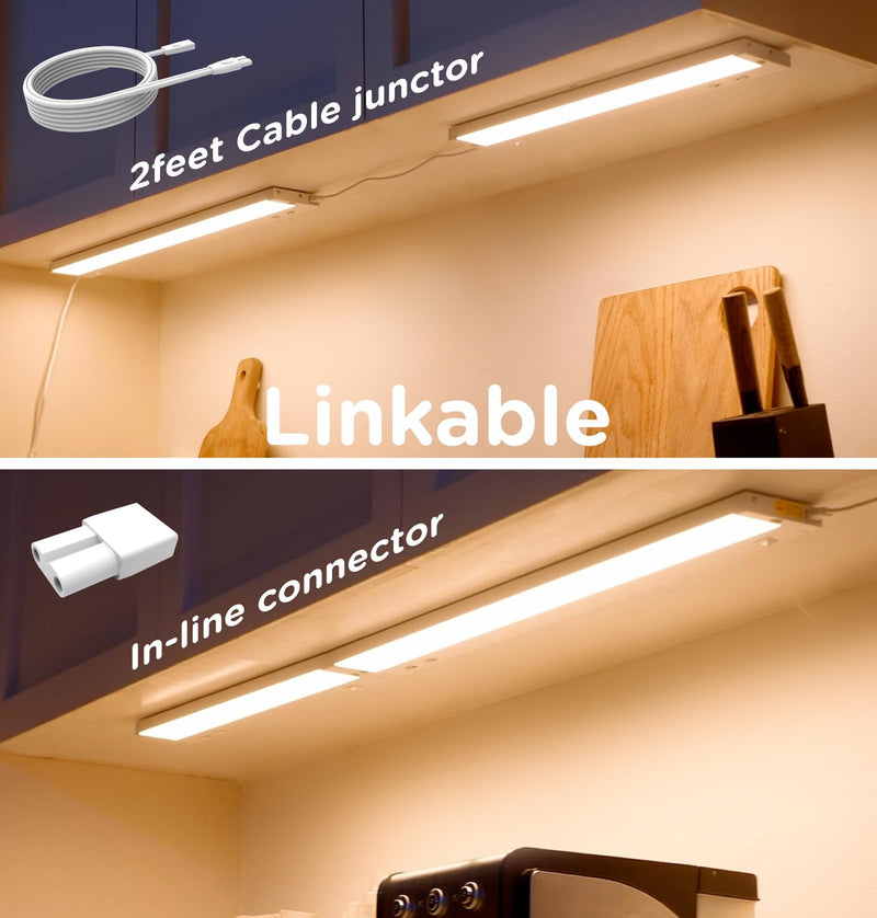 16 Inch Under Cabinet Lighting Plug in, 9W 120V 3 Color 3000K/4000K/5000K, 3 Brightness, Super Bright, Ultra Thin Under Counter Lights for Kitchen, Linkable LED Cabinet Light, White White,1 Pack 16 Inch