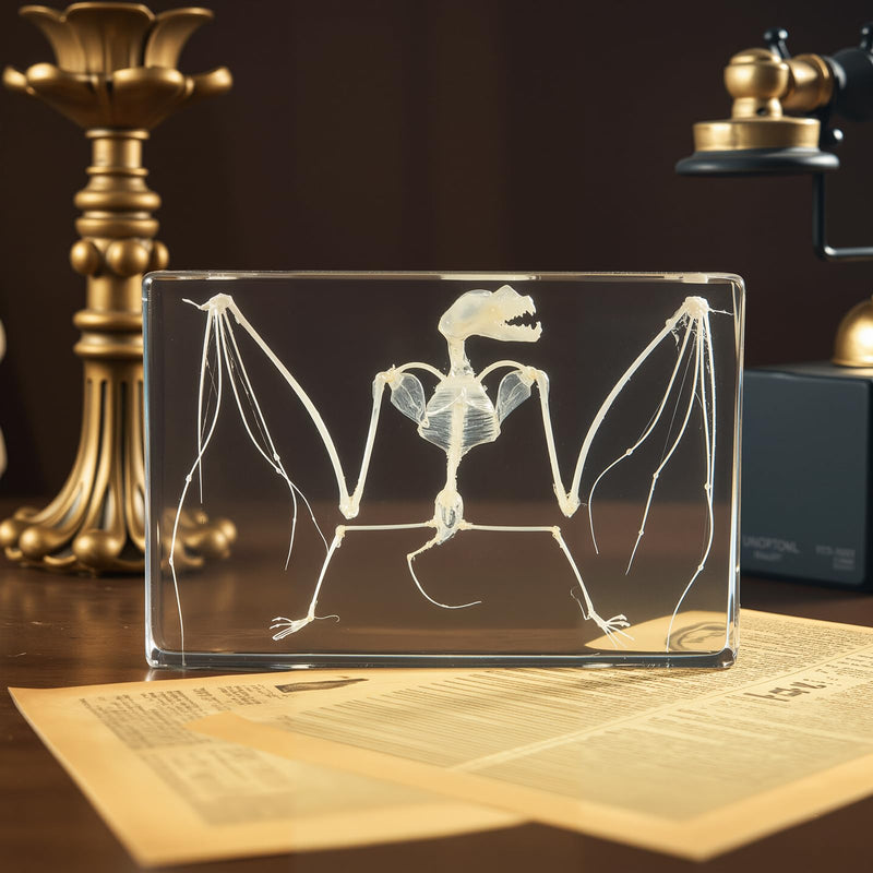Taxidermy Bat and Real Bat Specimens Mounted in Resin, Ideal Gift for Fans of Taxidermy, Animal Skulls, Oddities, and Biology (Bat Skeleton (5.3x3.5x1.3 Inch)) Bat Skeleton (5.3x3.5x1.3 Inch)