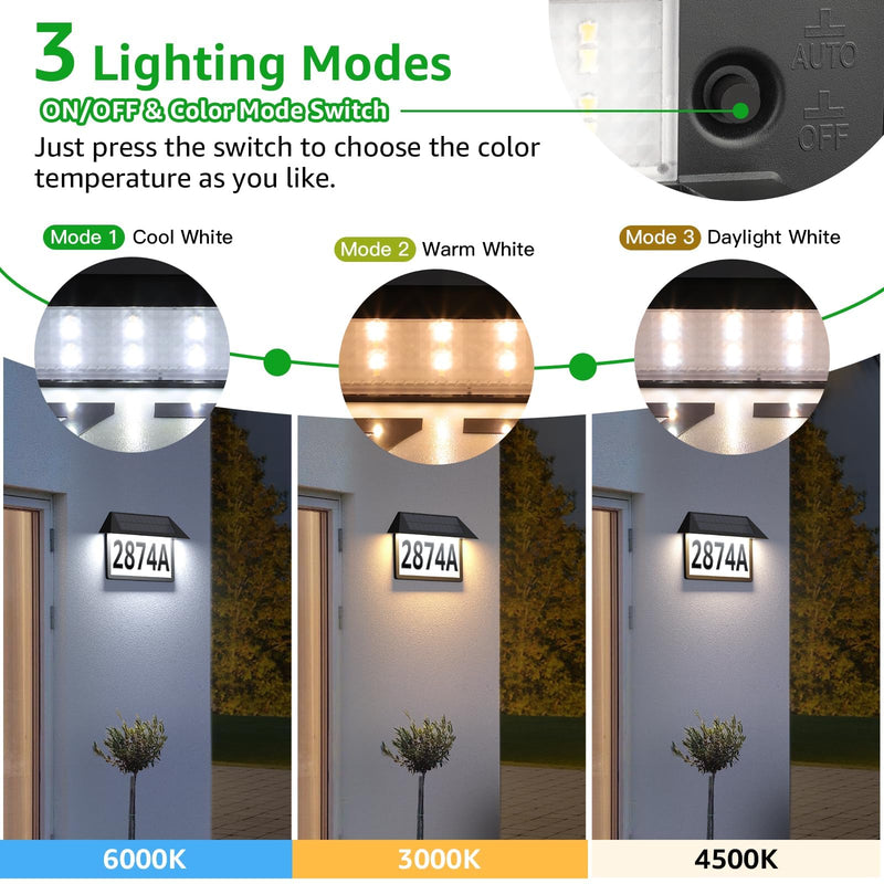 ASOMST Solar Address Sign, Lighted House Numbers Waterproof, 3-Color Lighting Modes LED Illuminated Address Plaque, Wall Mount Address Number for Home 1