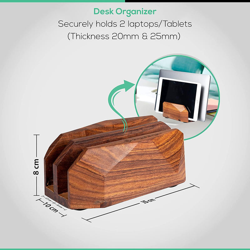 Premium Vertical Laptop Stand – Wooden Dock for MacBook & Laptops | Dual Dock Slot | Ergonomic Desktop Holder & Space-Saving Office Desk Accessory (Indian Rosewood)