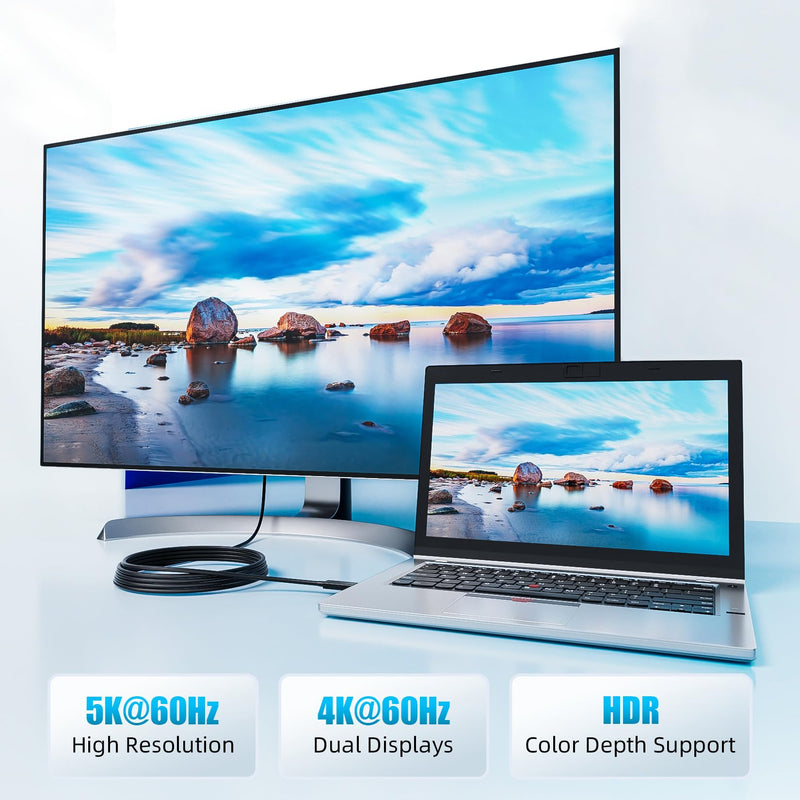 Active Thunderbolt 3 Cable 6.6ft/ 2M, USB-C to USB-C Cable with 100W Charging/ 40Gbps Data Sync and 5K/4K @60Hz, Compatible with Type-C Mac Books, iPad Pro 2021/22, Dell, Docking, SSD, Hub and more Thunderbolt 3 - 2m / 6.6ft