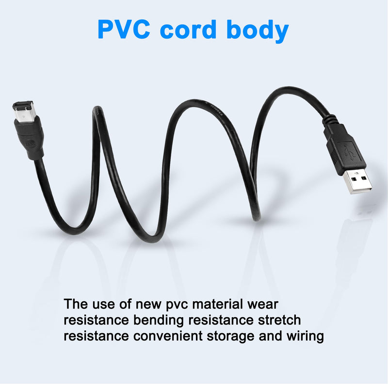 MEIRIYFA Firewire 1394 6 Pin to USB Adapter Cable, Firewire IEEE 1394 6 Pin Male to USB 2.0 Type A Male Data Transfer Converter for Printer Scanner Hard Disk,Not Support disk drive/sound card-1.8M