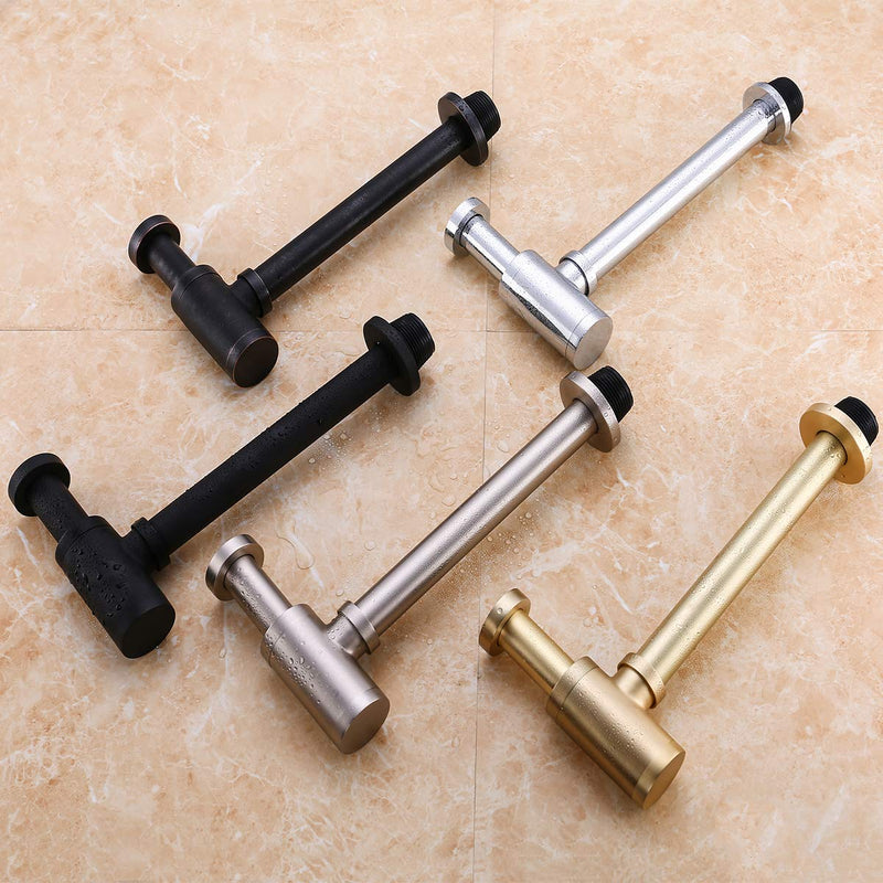 RANDOM Brass Contemporary Round Bottle P Trap 1 1/4,Basin Sink Waste Drain P Trap Kit (Matte Black) Matte Black