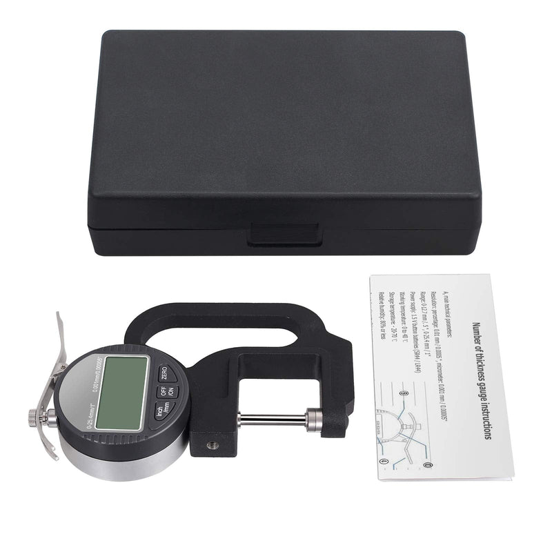Neoteck Portable Digital Thickness Gauge 0-25.4mm Measuring Range 0.001/0.00005'' Electronic Micrometer Inch/Metric Electronic Percentage Thickness Gauge with Precise LCD Display