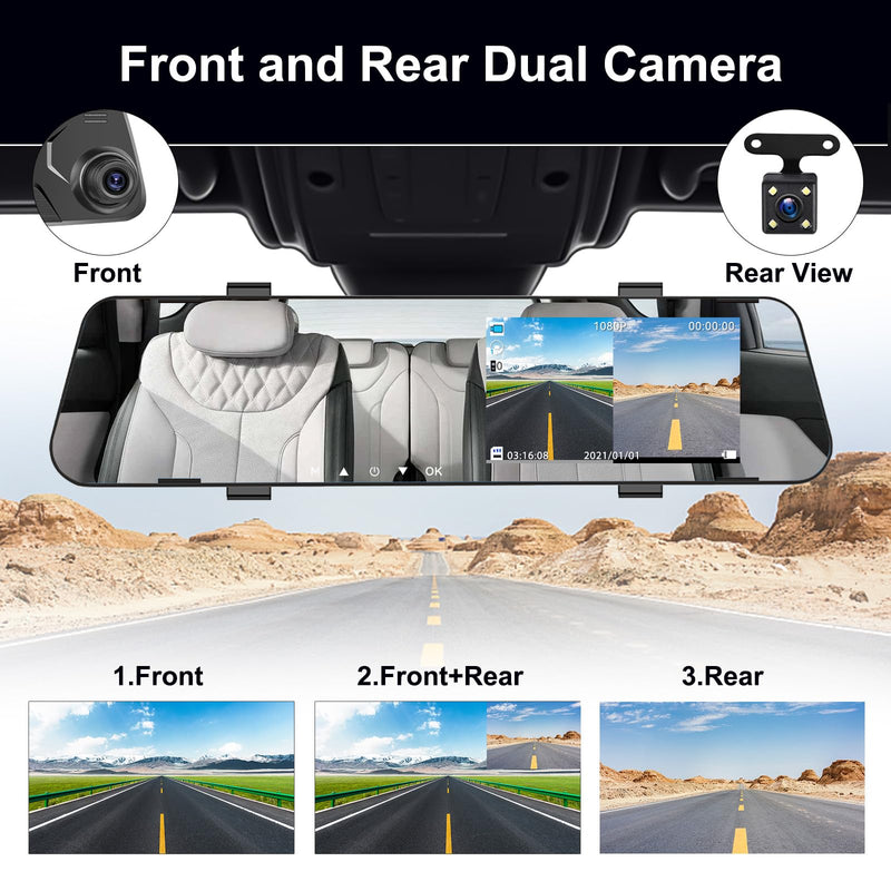 4.5" Mirror Dash Cam Backup Camera 1080P FHD Front and Rear View Mirror Camera for Cars Dual Lens Cam Loop Recording 170°Wide Angle G-Sensor Parking Assistance 4.5"