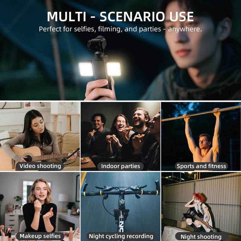 Pocket 3 Magnetic Fill Light Accessories, 6500K Adjustable Video Light with Quick - Release Cold Shoe Base, Compatible with DJI Osmo Action 5 Pro/4/3 Camera Cage Attachment, Black