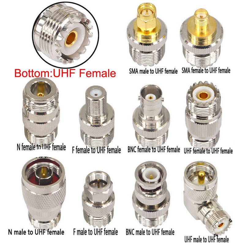 Boobrie 20PCS RF Coaxial Connector Kit UHF Adapter Set UHF Connector Kit SO239 PL259 UHF to SMA/UHF to BNC/UHF to N/UHF to F Adapter Female to Female Coaxial Connector Male to Female Coax Adapters