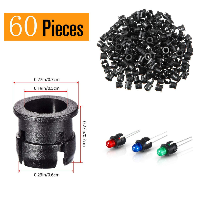 RUNCCI-YUN 60pcs DC 12V pre-wired light, 5mm LEDs with 20cm cable, pre-wired LED diodes light white warm white red blue green yellow + 60pcs 5mm plastic LED mounting rings + 9V battery connection 5mm & warm white white red blue green yellow