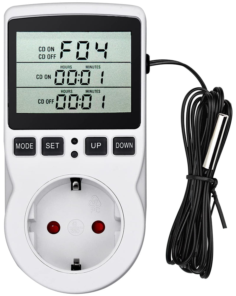 Temperature Controller 230V Digital Thermostat Socket Plug Thermostat with Sensor Timer Switch Temperature Socket Heating Cooling for Greenhouse Electric Blanket Water Tank