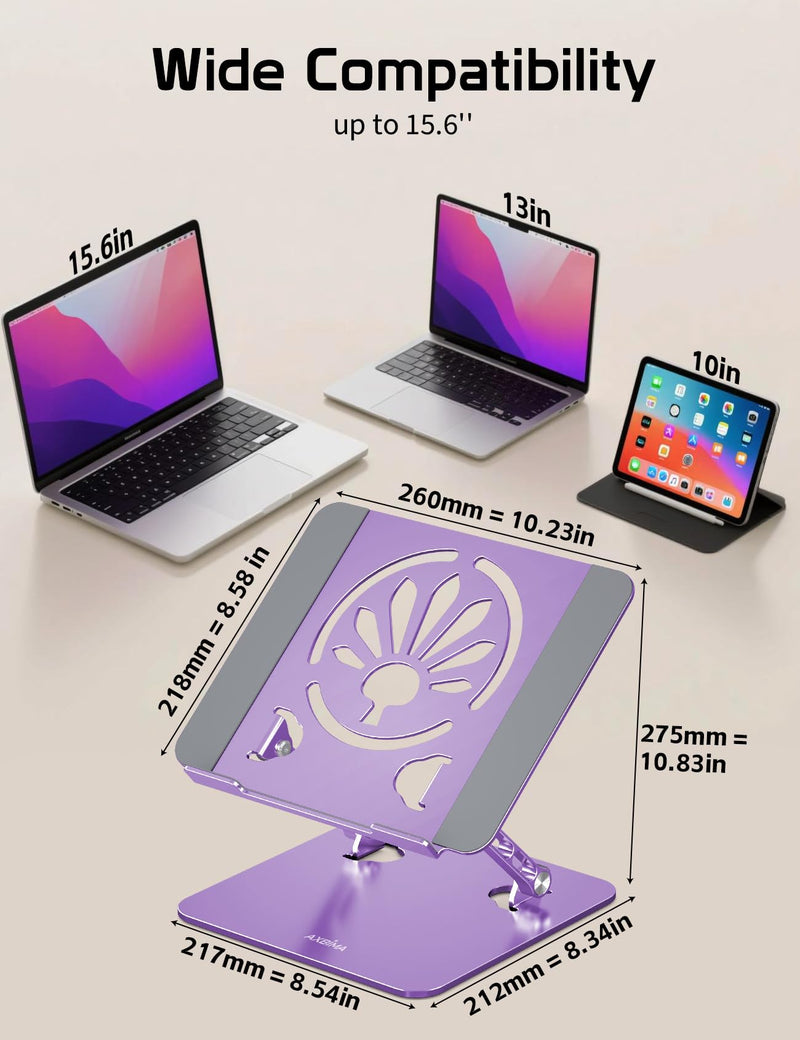 Aluminum Laptop Stand for Desk – Adjustable Ergonomic Laptop Riser, Foldable & Portable Holder Fit for MacBook & 10"-16" Laptops for Office, Home & Travel,Purple Purple
