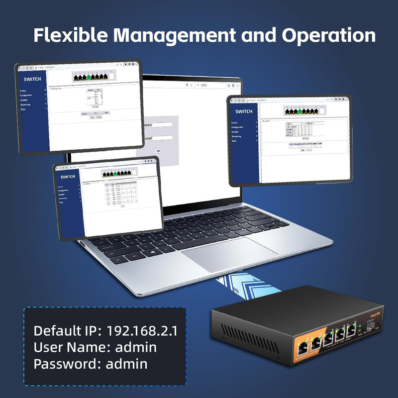 6 Port 2.5G Web Smart Managed Ethernet Switch with 5 x 2.5G Base-T Ports, 1 x 10G SFP+, Static Aggregation, QoS/VLAN/IGMP, Metal Housing Fanless, Desktop/Wall-Mount 5 Port 2.5G Switch Managed