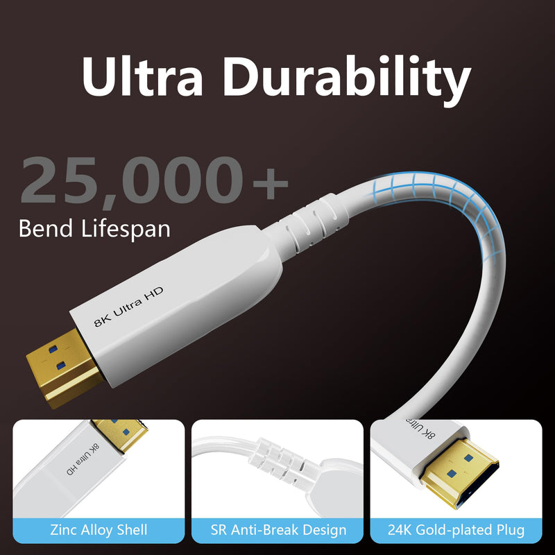 8K Fiber Optic HDMI Cable 50FT, Long Active HDMI 2.1 Cable 48Gbps Ultra High Speed 8K@60Hz 4K@120Hz HDR10 eARC 3D HDCP 2.3 Compatible for Laptop, PC, Monitor, PS5, PS4, Xbox, HDTV, Projector