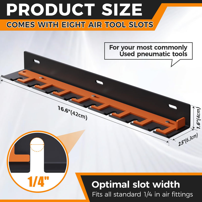 Air Tool Pneumatic Tool Holder,Wall Mount Air Tool Rack,Lockable Air Tool Hanger for Garage Shop Storage Organize,Fit 1/4" Standard Connection Accessories,Comes with Eight Slots 8 Slots Air Tool Holder