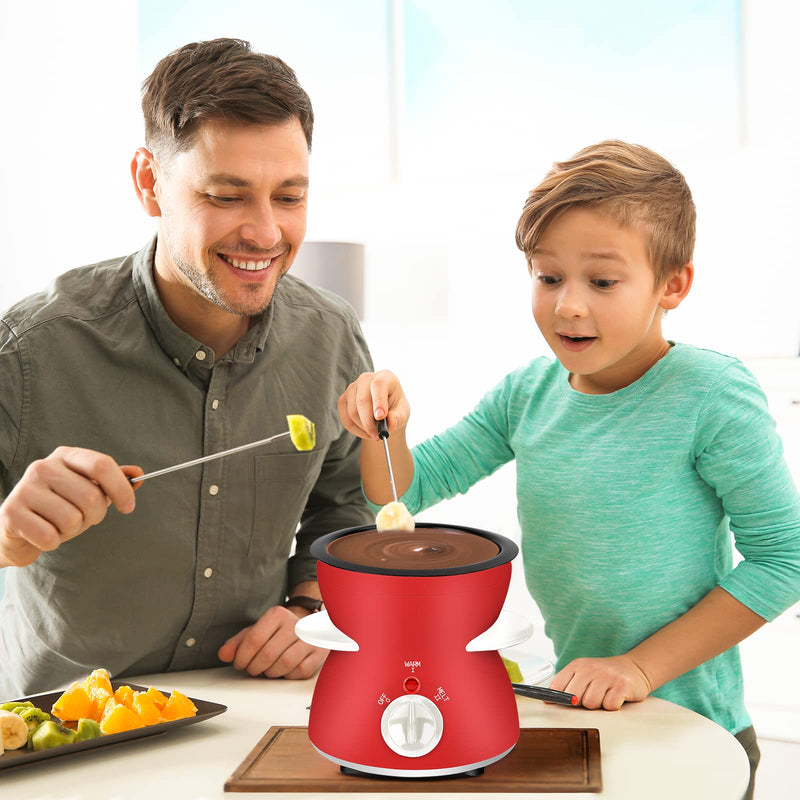 Fondue Pot Set, Mini Electric Fondue Pot Set for Melting Chocolate Cheese, Chocolate Meting Pot fondue maker with Dipping Forks For Holiday Christmas Birthday Gift Red