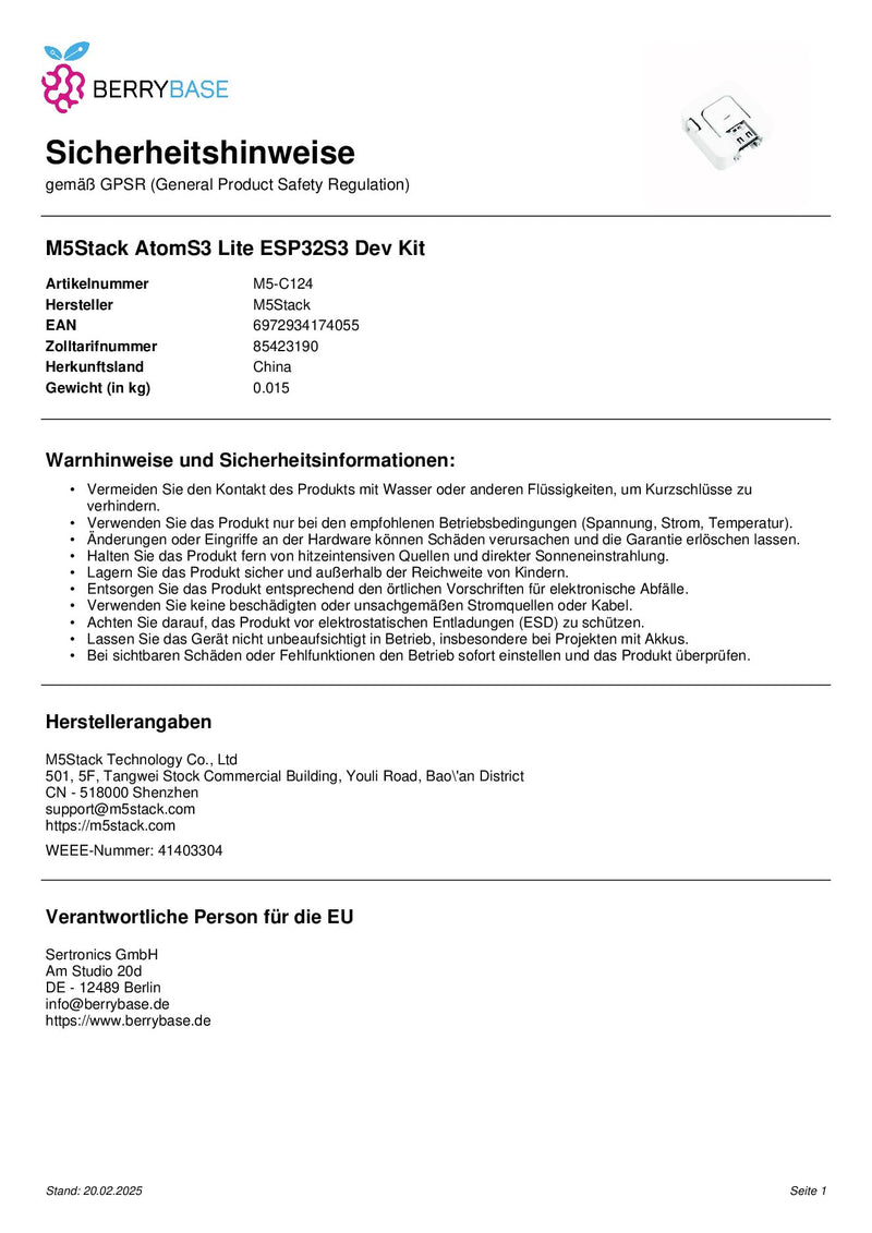 M5Stack Official AtomS3 Lite - Tiny ESP32-S3 IoT Development Kit - Upgraded Version with 3D WiFi Antenna