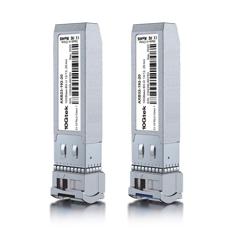 10Gtek a Pair of 10G SFP+ Bidi Transceiver, LC Single-Mode Single Fiber Module, 10GBASE-BIDI 1270nm/1330nm for Cisco SFP-10G-BX20D-I/SFP-10G-BX20U-I, Ubiquiti UniFi, Mikrotik, and More, DOM, 20km X1