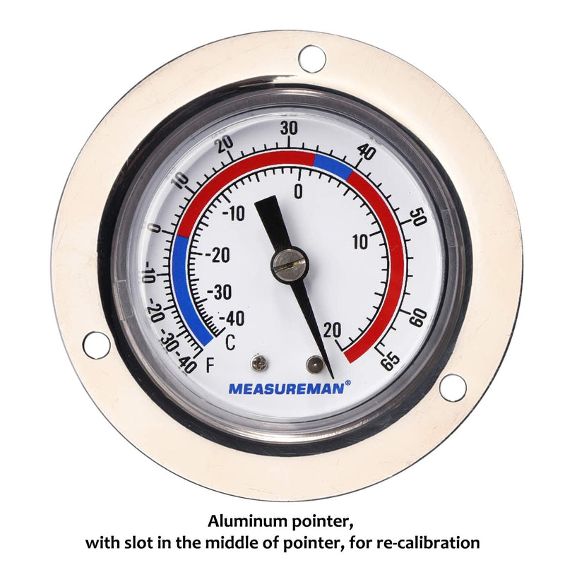 MEASUREMAN Vapor Capillary Flanged Panel Mount Refrigeration Thermometer, 2" Dial, 48" Capillary, -40-65 deg F/-40-20 deg C, Re-Calibration Available （2 Pack） -40-65 deg F/-40-20 deg C (2" Dial) (2 Pack)