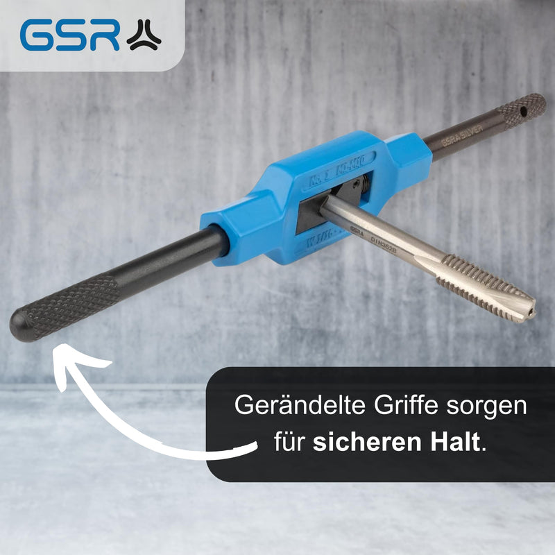 GSR Silver tap wrench DIN 1814 adjustable, hand tap (size 1.1/2 | M1 - M12), clamping jaws made of tool steel, square holder, tap set accessories ‎No. 1.1/2 | M1 - M12 | BSW 1/16-1/2 | G1/8
