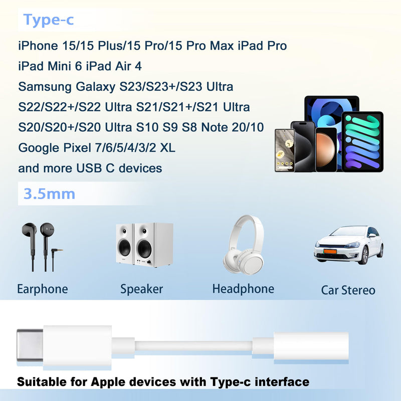 USB-C to 3.5 mm Headphone Jack Adapter, 3 Pack USB C to Aux Audio Dongle Cable Cord Compatible with iPhone 15 Series, iPad Pro, Galaxy S23/S22 Ultra Headphone Adapter