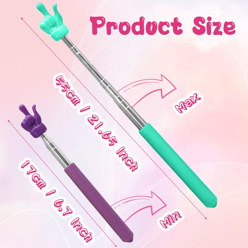 3 Pack Telescopic Teachers Pointer, Retractable Finger Pointer Sticks for Classroom, Stainless Steel Finger Stick for Lectures, Presentations (Purple, Yellow, Green)
