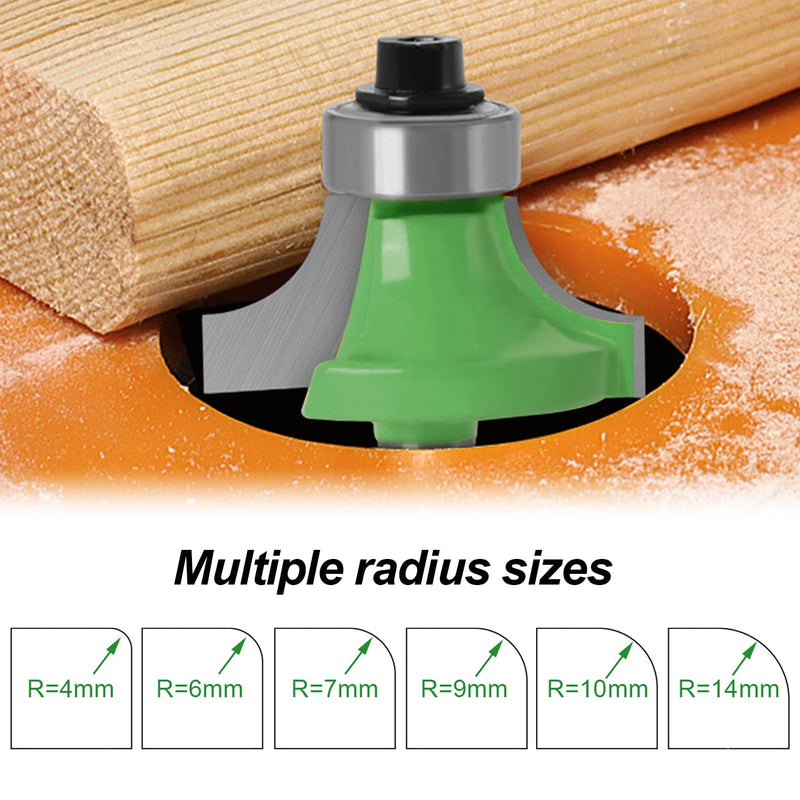 Pack of 6 rounding cutters 8 mm shank, carbide radius cutter with ball bearing round cutter, round over cutter bits router bits, milling head for router 8 mm for carpentry chamfering woodworking trimming