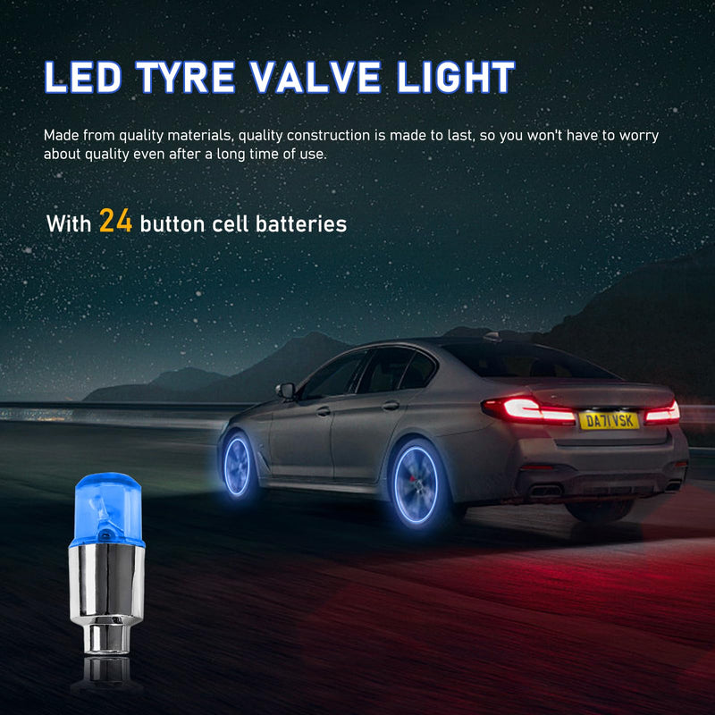 8PCS LED Tire Valve Stem Cap Lights, Neon Spoke Flash Light Bulb Tire Valve Lights, Waterproof Car Tire Valve Lights, Cool Neon Spoke Flashing LED Light, Car Motorcycle Accessories (Blue) Blue