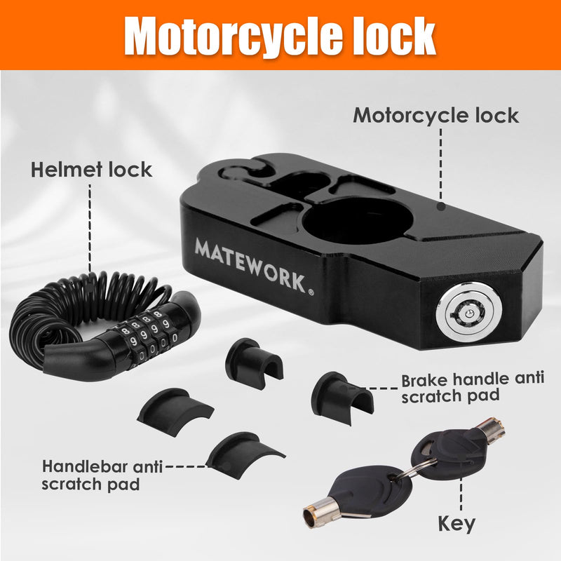 Motorcycle Lock Anti Theft Heavy Duty, Motorcycle Handlebar & Brake Lock with Helmet Lock, Bike Lock, Universal for All Bike Motorcycle Black