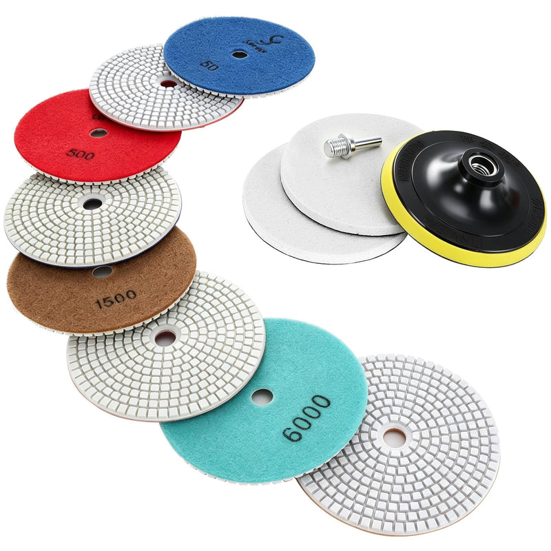 Diamond Grinding Wheel Wet 125 mm, Pack of 12 Polishing Set for Granite, Marble | Concrete & Stone, Diamond Sanding Pads for Angle Grinder, Grit 50-6000