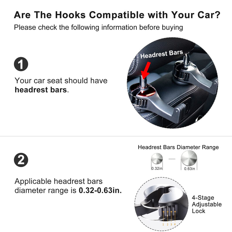 Car Headrest Hidden Hook with Phone Holder, Car Seat Hooks for Purses and Bags, Universal 360° Rotation Headrest Hooks Purse Holder for Car, Car Purse Hook Holder (Silver) Silver