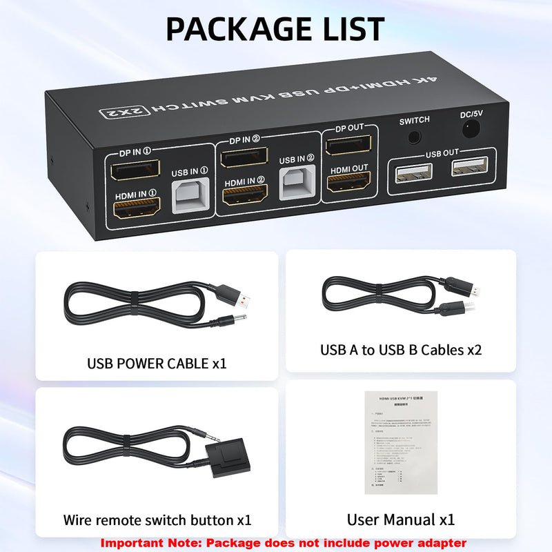 HDMI Displayport KVM Switch 2 Monitors 2 Computers, 4K@60Hz USB 2.0 DP 1.4 KVM Switch w/Audio Micro, Dual Monitor Supports Extended/Mirror Mode, 2-Port for 2 PC Share 1 Set of Keyboard Mouse Printer USB 2.0 2 PC 2 Monitors (HDMI+DP)