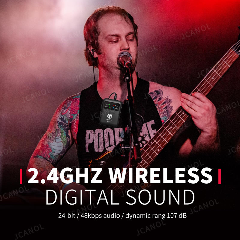 Wireless in Ear Monitor System, 2.4G Stereo Wireless IEM System with Beltpack Transmitter Receiver Auto-Pairing, 164ft for Studio, Band, Live Performance 1 receiver +1 transmitter