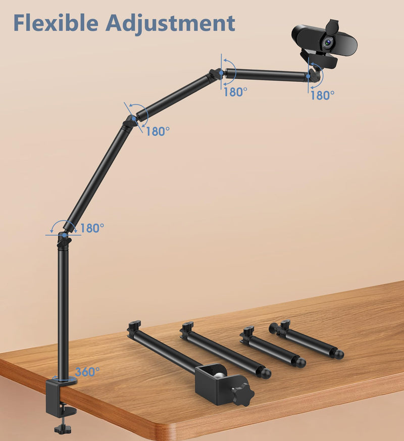Overhead Camera Mount Desk Stand, Flexible Overhead Camera Mount with 3/8'' 5/8'' Screw, C Clamp Tabletop Stand for Podcasting/Ring Light/Blue Yeti Nano/Webcam/Photography Live Stream Auxiliary Stand