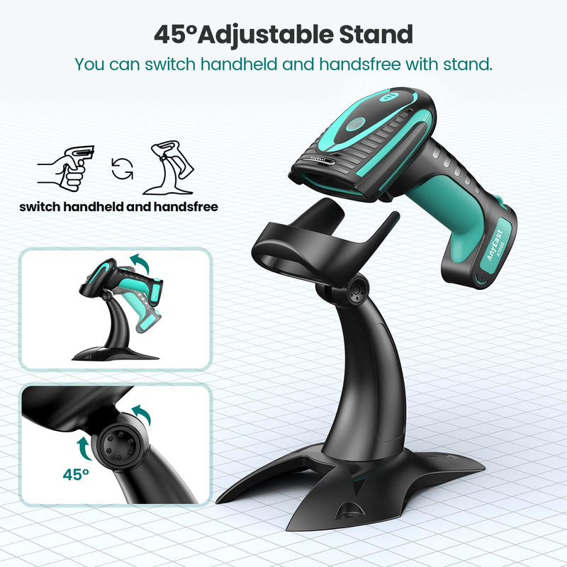 Wireless Barcode Scanner with Stand, Industrial 1D 2D QR Bluetooth Barcode Scanner for Android, iOS, Windows, Mac, USB Bar Code Reader Scanner with Drop Resistant Dustproof Waterproof Green