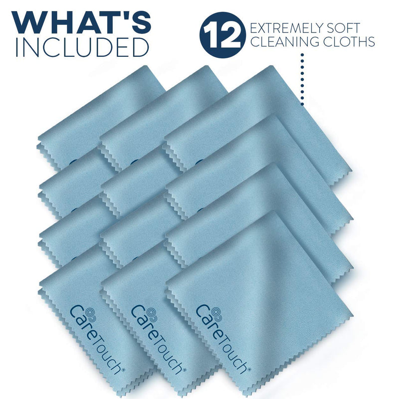 Care Touch Microfiber Cleaning Cloths, 12pk - Glasses Cleaner Wipes - Eye Glass Clean Cloths - Screens, Lenses, Phones, and Eyeglass Cleaner Wipes - Lint Free Microfiber Glasses Cleaner Cloth, 6" x 7" 12 Count Blue