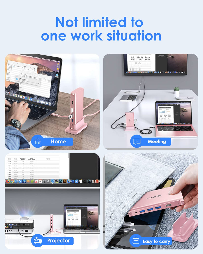 LENTION USB C Docking Station with 100W PD, 4K HDMI, Gigabit Ethernet, USB 3.0/2.0, Aux Adapter for 2023-2016 MacBook Pro/Mac Air/Surface/Steam Deck, More, Stable Driver Certified (CB-D53, Rose Gold)