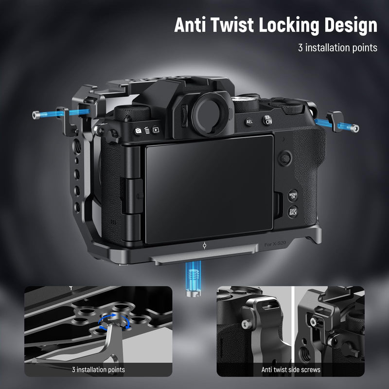 NEEWER X-S20 Camera Cage, Full Access Protective Metal Video Rig with Grip, NATO Rail, 3/8" ARRI, Cold Shoe, Anti Twist Arca Type Base Compatible with Fujifilm X-S20 DJI RS2 RSC2 RS3 Pro Gimbal, CA043