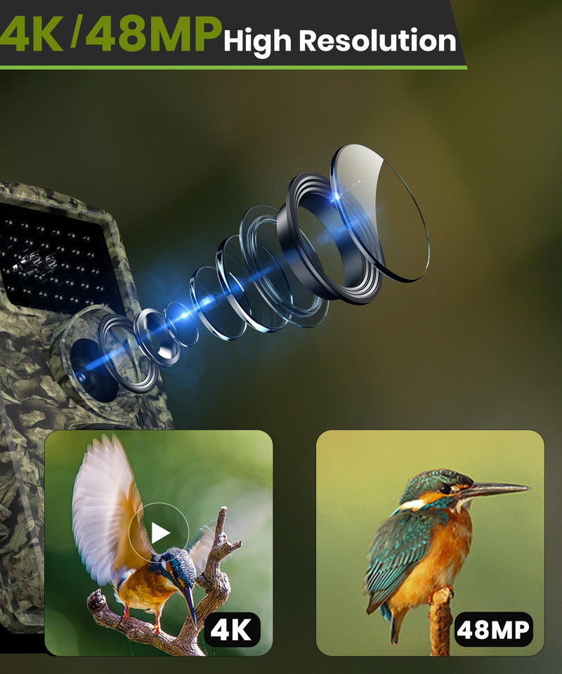 Trail Camera 4K 48MP Game Camera with Motion Activated, Low Glow Infrared LEDs Night Vision 130° Wide Angle with 32GB SD Card for Outdoor Wildlife Deer