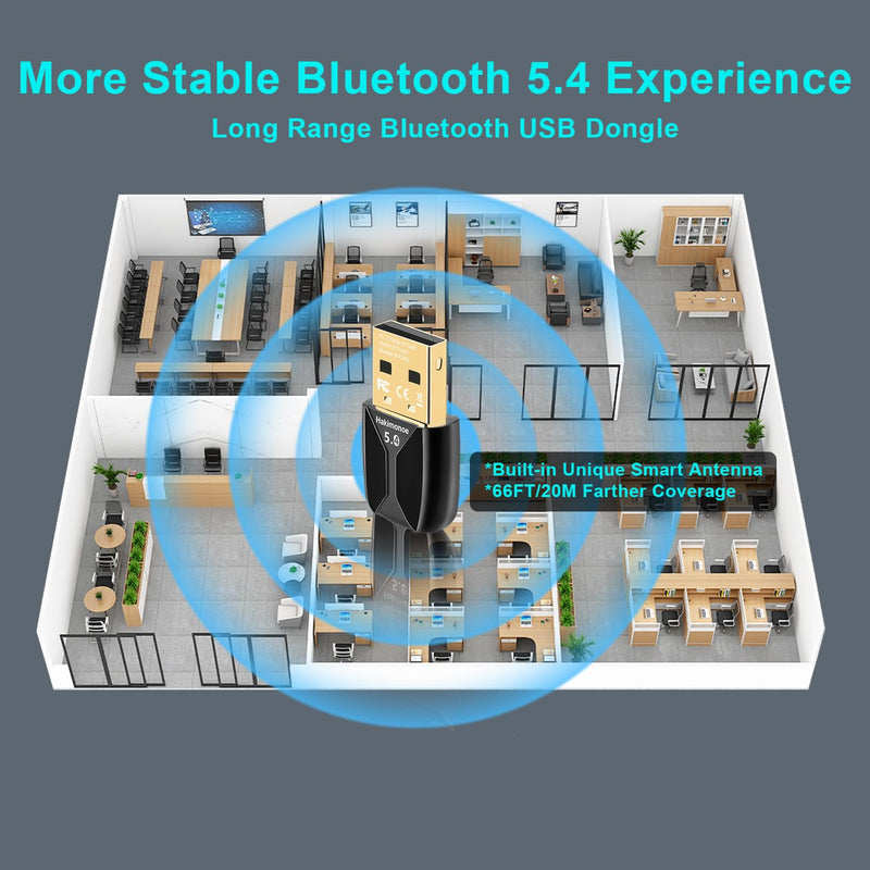 Upgraded USB Bluetooth 5.4 Adapter for PC, Wireless USB Dongle for Laptop Desktop Windows 11 10 8.1 7, Plug n Play Bluetooth Headphones Headset Speaker Mouse Keyboard Printer Controller