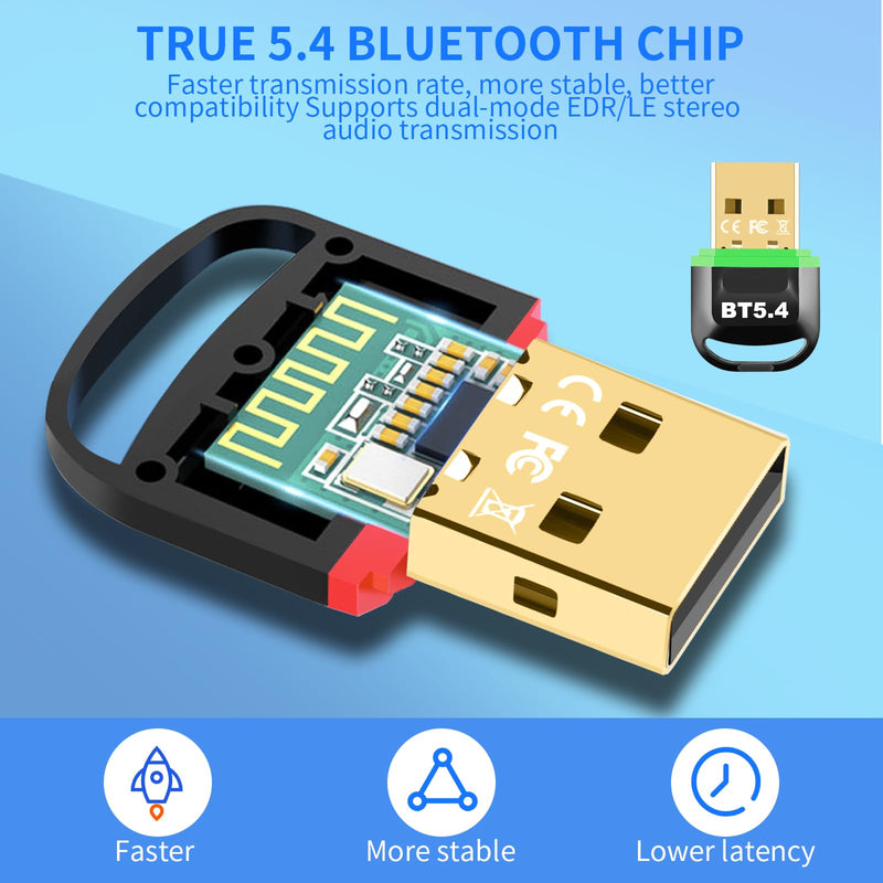 USB Bluetooth 5.4 Adapter for PC, Plug & Play Bluetooth Dongle Receiver BR+EDR+BLE+LMP13.X, Long Range Support Windows 11/10/8.1 for Desktop Laptop Keyboard Mouse Headset (Red) Red