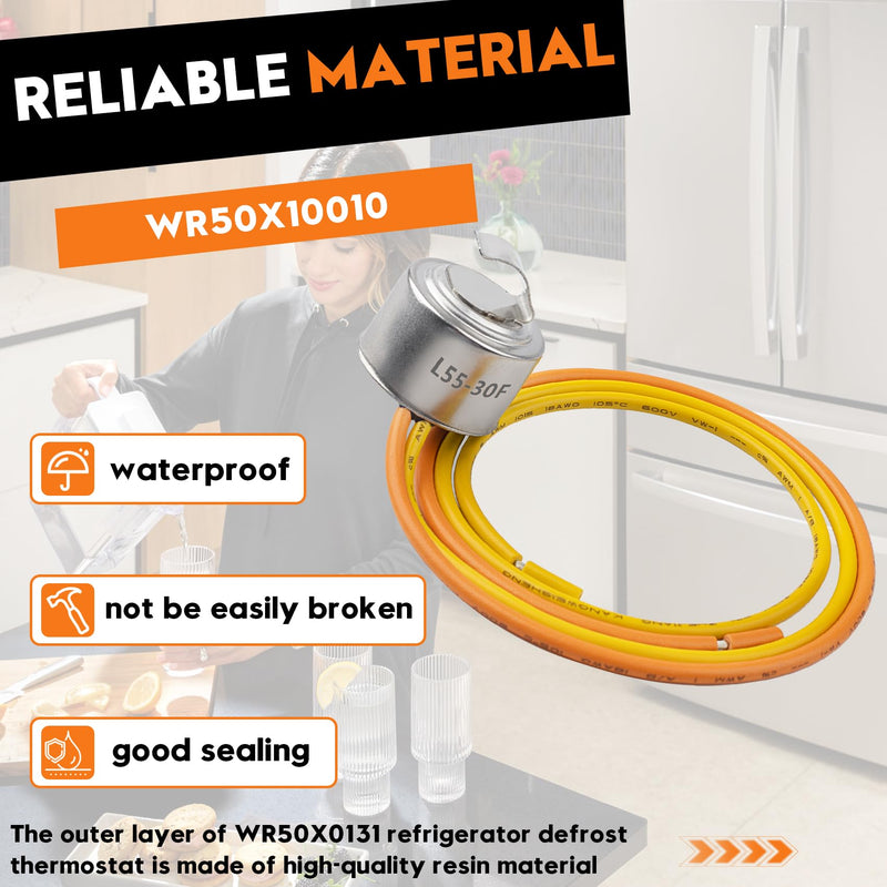 WR50X10010 Defrost Thermostat for GE, Kenmore Refrigerators, Compatible with 37TV31 Thermostat in HotPoint Refrigerators, Replaces AP2071285, 880016, AH303434, EA303434, PS303434, WR50X0131, WR50X131