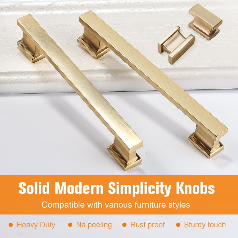 VEHCIL 10 Pack Square Brushed Gold Cabinet Knobs,Single Hole Cabinet Handles Gold Knobs for Cabinets and Drawers Cupboard Closet Bathroom Dresser Hardware,Solid Zinc Alloy 1.5 Inch