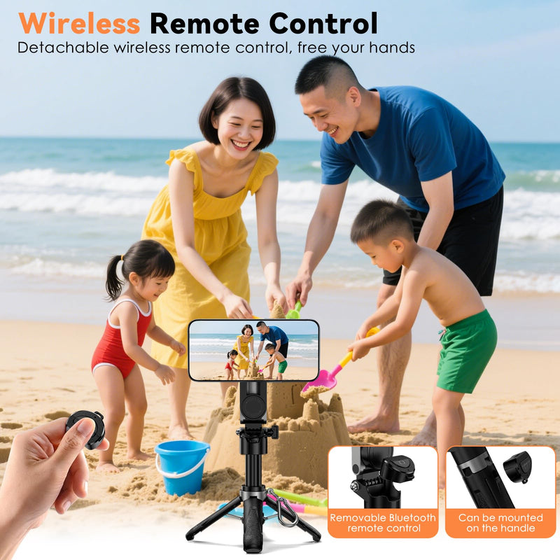 CloudValley Magnetic Mini Selfie Stick Tripod, 4-in-1 Pocket Size Phone Tripod with 360° Rotation, Rechargeable Bluetooth Remote, Foldable Handle Grip, Compatible with MagSafe iPhone for Photo/Video No Light