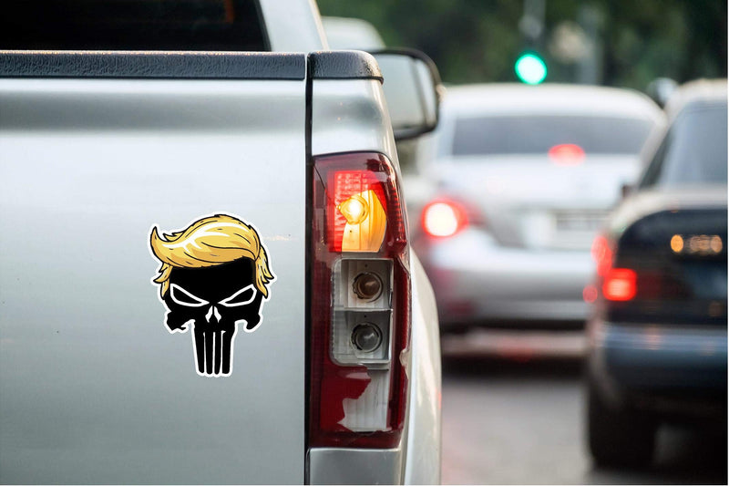 Trump Punisher with Hair Donald Trump President 2024 Magnetic Bumper Sticker Oval, Share w/Family & Friends - Political Sticker for Vehicle, Refrigerator - Car Magnet Decal - Room & Wall Decor, Gift